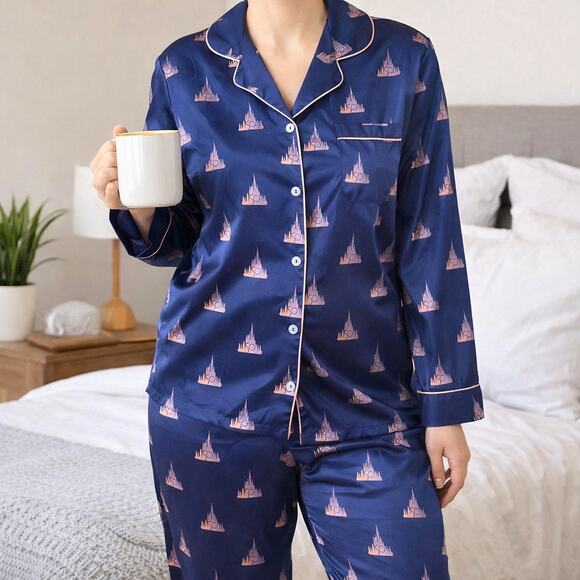 Disney Other - Disney 50th Anniversary Satin Pajama Set Castle Print Blue Size M